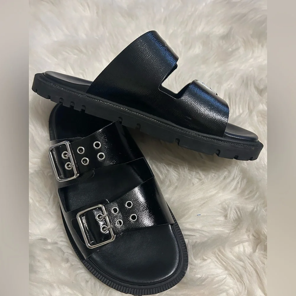 Christian Di Ricco Black Double Buckle Sandals - Picture 2 of 4